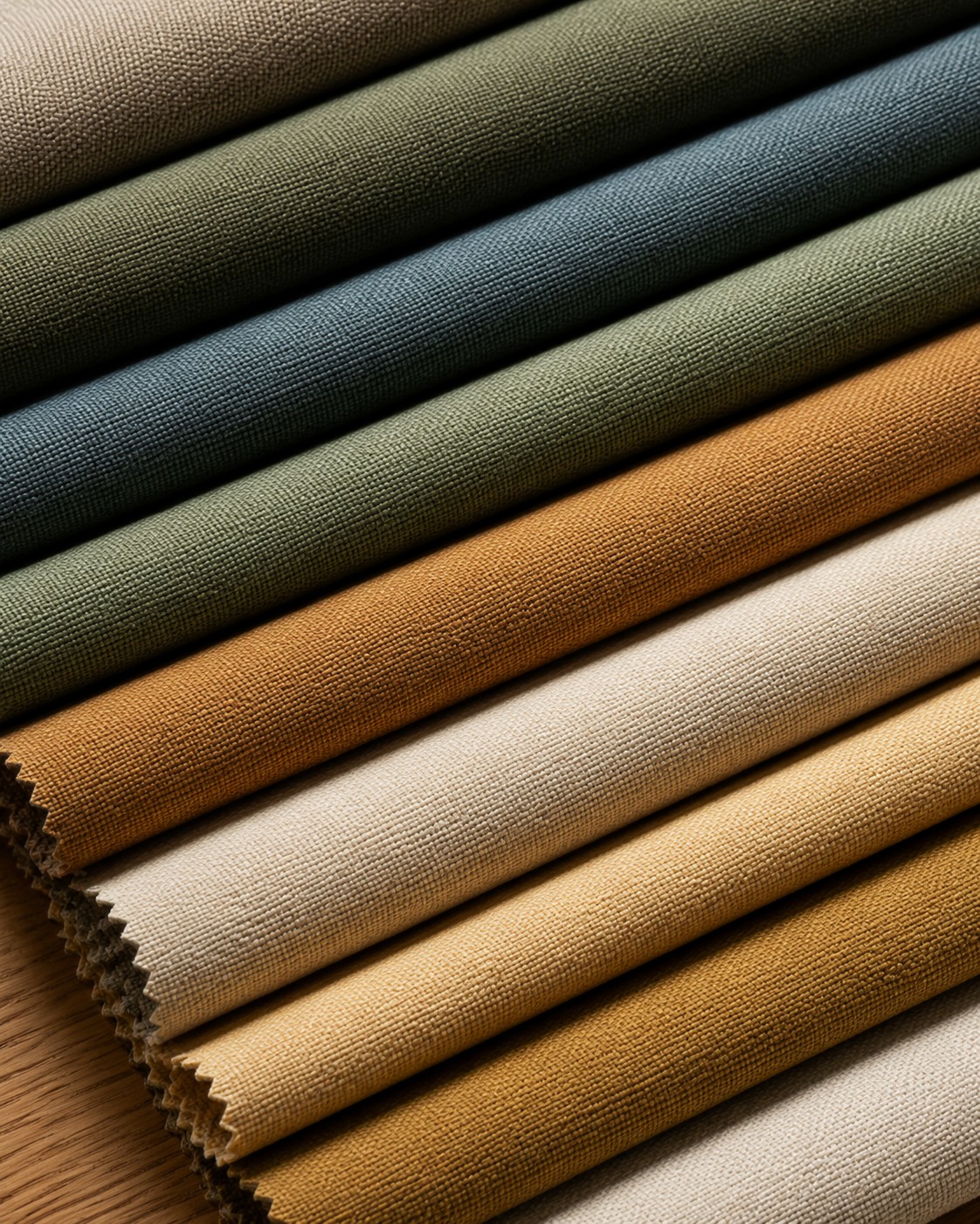 Rolled upholstery fabrics in earthy tones
